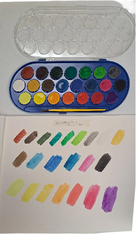 Watercolour Paint Set Plastic Box of 22 pcs  Tablets 30mm plus Brush  (Made in Italy)