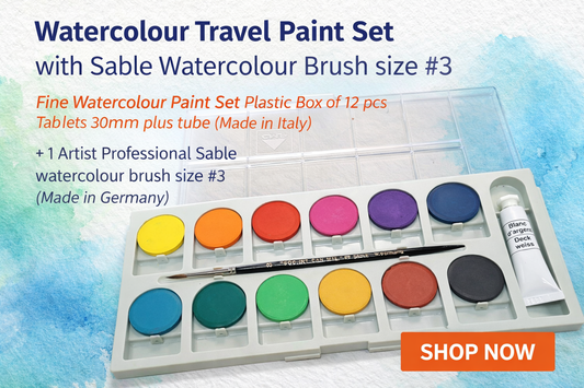 Ensemble de peinture de voyage aquarelle avec pinceau aquarelle Martre  Rouge taille #3