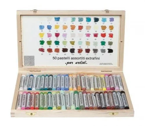 Ferrario Extrafine soft Pastels Set 50pcs wooden case  full stick -(Made in Italy)