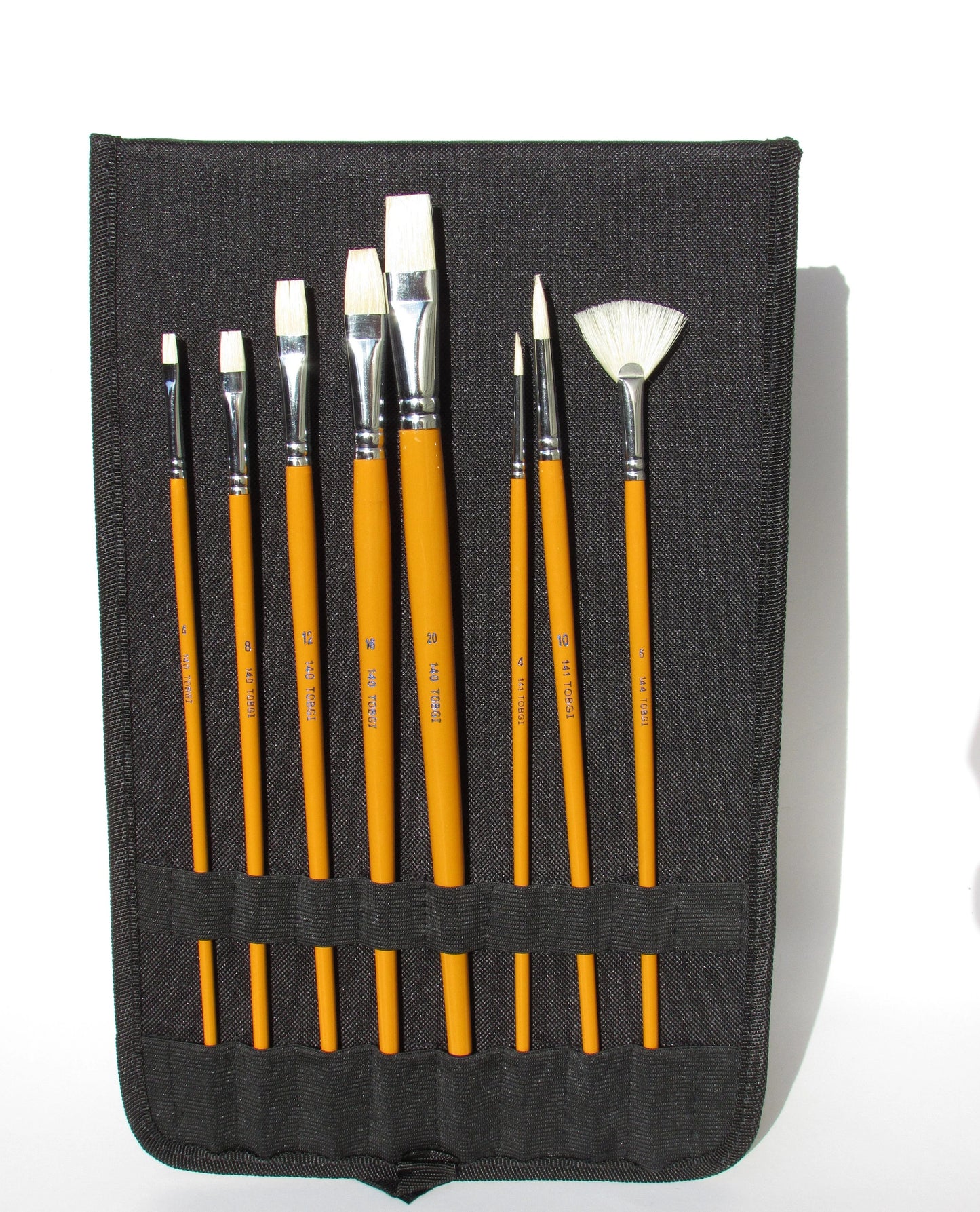 Tobgi 8pcs Artist Quality Paint Brush Set White Bristle Hair Oil-Acrylic Long handle with Brush Case