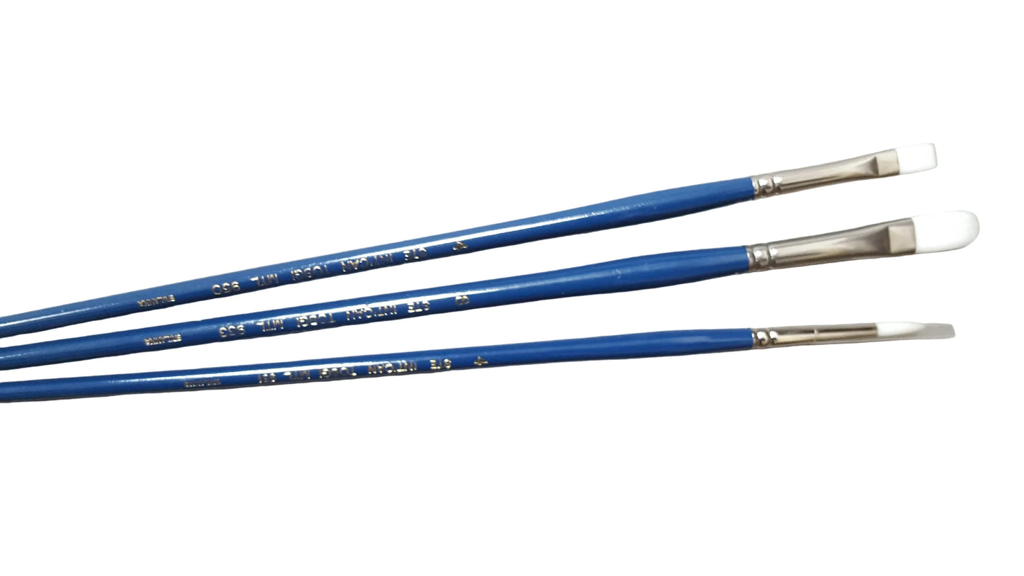 Set 3pcs Artist Brush Set Synthetic White Sable Hair Oil & Acrylic Long handle with brush case