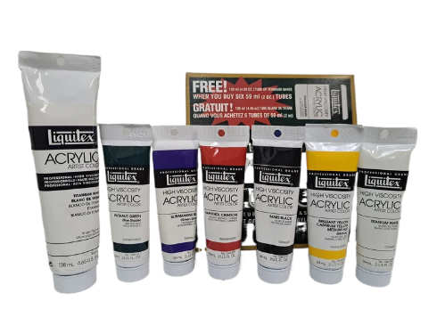 Liquitex High Viscosity Studio 6 Tubes 59ml + Free Titanium White 138ml  Assortment Made in USA