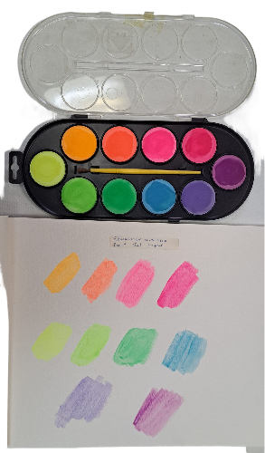 Watercolour Fluorescent Colors Tablets Set Plastic Box of 10 pcs x 40mm plus Brush  (Made in Italy)