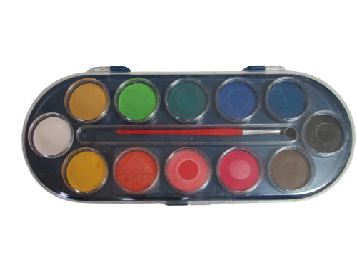 Watercolour Paint Set Plastic Box of 12 pcs  Tablets 30mm plus Brush  (Made in Italy)