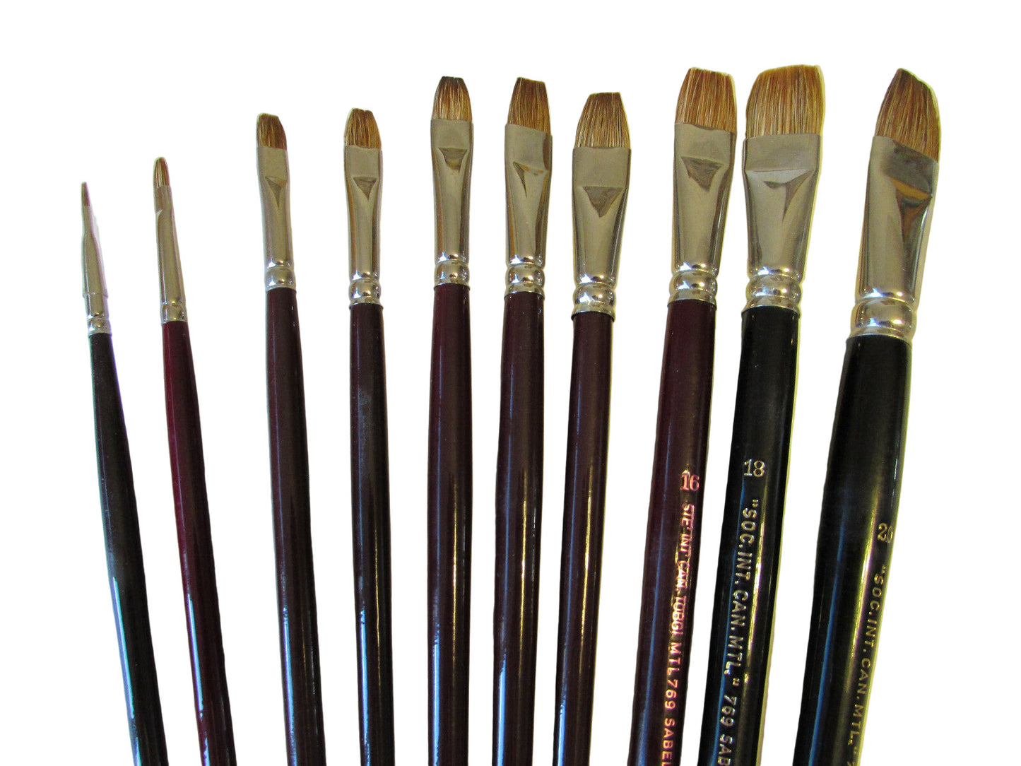 Pinceau artistes pour huile , poils de martre imitation (Sabeline) demi long, manche long, fabriquée en Allemagne