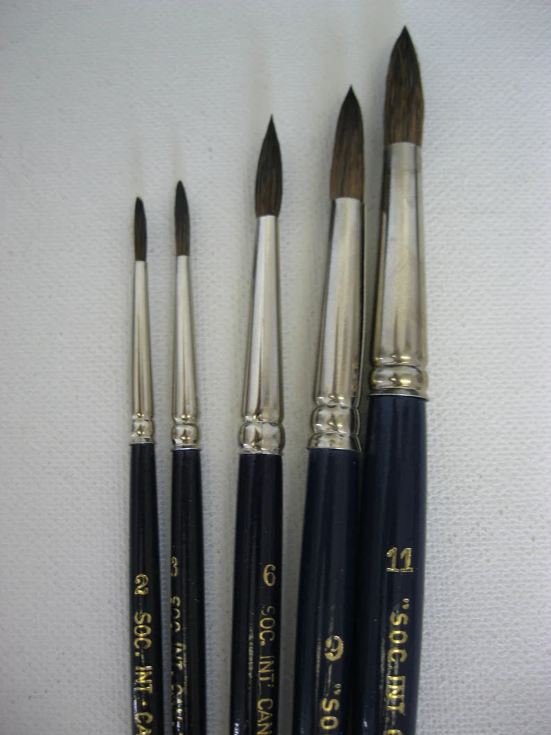 Set of 5pcs -Watercolour brushes set mix squirrel hair sizes # 2-3-6-9-11 (Made in Germany)