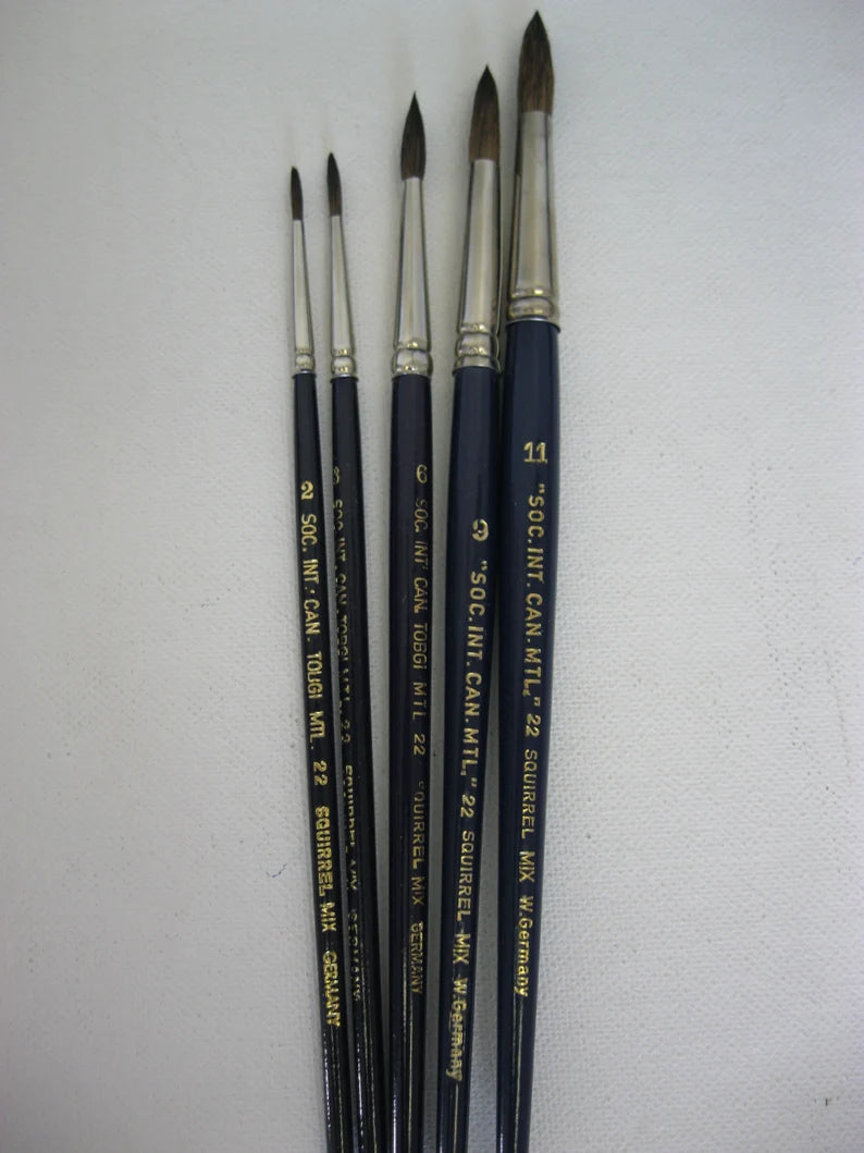 Set of 5pcs -Watercolour brushes set mix squirrel hair sizes # 2-3-6-9-11 (Made in Germany)