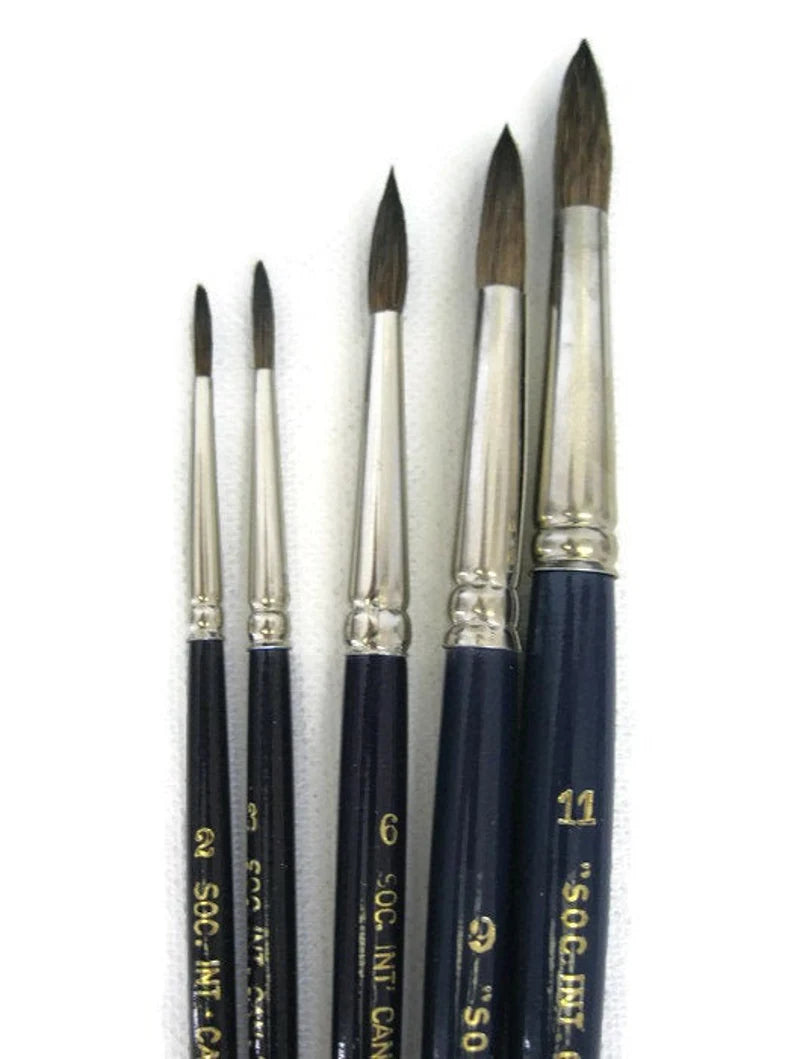 Set of 5pcs -Watercolour brushes set mix squirrel hair sizes # 2-3-6-9-11 (Made in Germany)