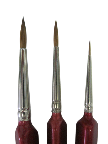 Set of 3--Pure Red Sable Artist Quality round Pointed Brushes #0-3-5 Made in Germany