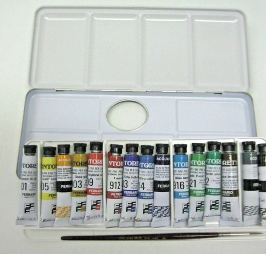 Ferrario Artist watercolour paint set TINTORETTO 15 tubes 7.5 ml + 1 brush