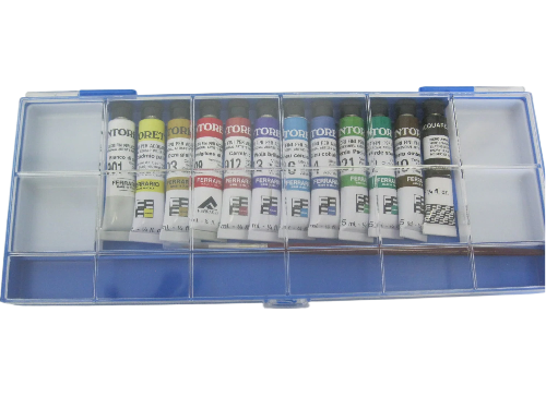 Ferrario Artist Water Colour Paint Set 12 Tubes Tintoretto 7.5ml + Brush + 2 MixingTrays