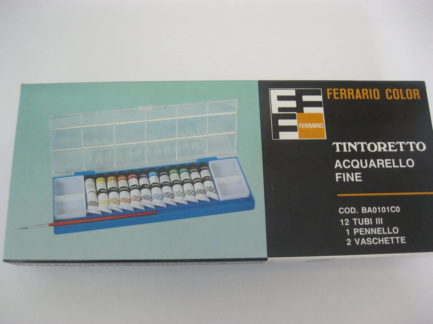 Ferrario Artist Water Colour Paint Set 12 Tubes Tintoretto 7.5ml + Brush + 2 MixingTrays